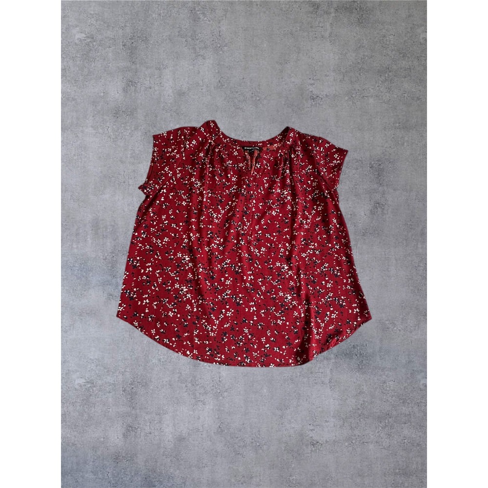 41 Hawthorn Floral Cap Sleeve Blouse Womens XL Red Split Neck WGW10479 EUC